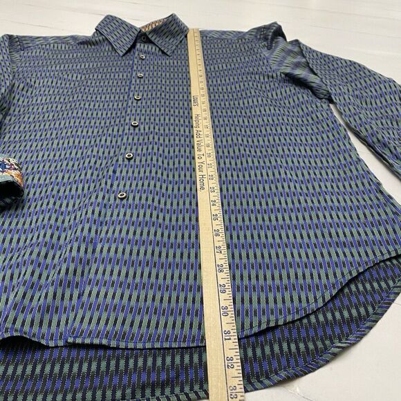 Robert Graham Men's 2XL Flip Cuff Blue Green Striped Geometric Dress Shirt - Picture 6 of 13